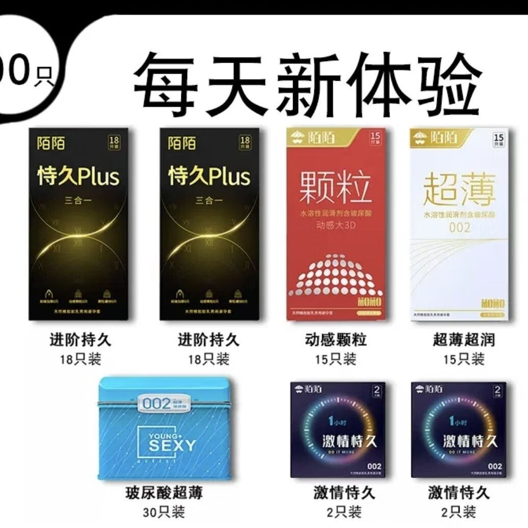 陌陌恃久三合一玻尿酸水润避孕套加厚颗粒螺纹超薄安全套计生用品 【100只】恃久三合一全套