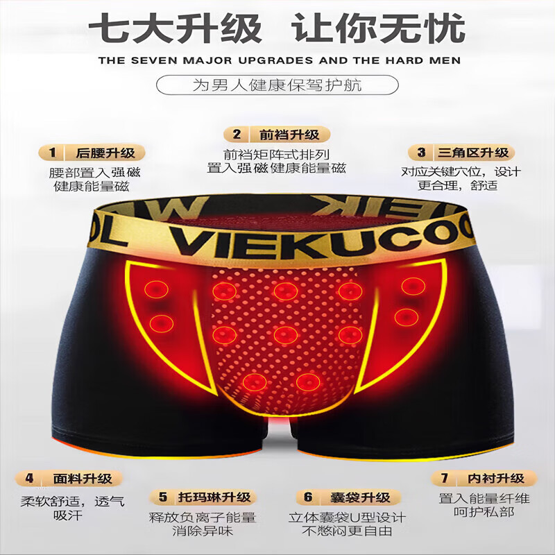 恒源祥英国卫裤官正方品磁石敏感大粗硬阳痿无力壮肾内裤生理保健磁 正品店旗舰2罐装【红色+灰色】 2条 3XL (适合140-150斤)