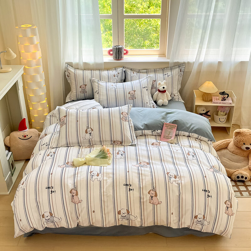 AIDLIA类全棉磨毛床上四件套纯棉床单被套床笠保暖床品套件 A趣味小狗 1.5/1.8m床 床单款 （被套200*230cm）