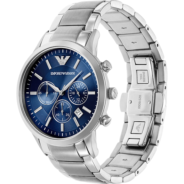 EMPORIO ARMANI阿瑪尼手表男士 時尚藍盤鋼帶石英腕表 AR80081SET手鏈禮盒套裝