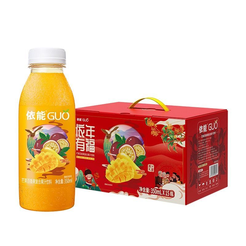 依能果汁飲料小青檸蘋果醋山楂芒果沙棘橙復(fù)合味果味飲 小青檸果汁飲料350ml*15瓶