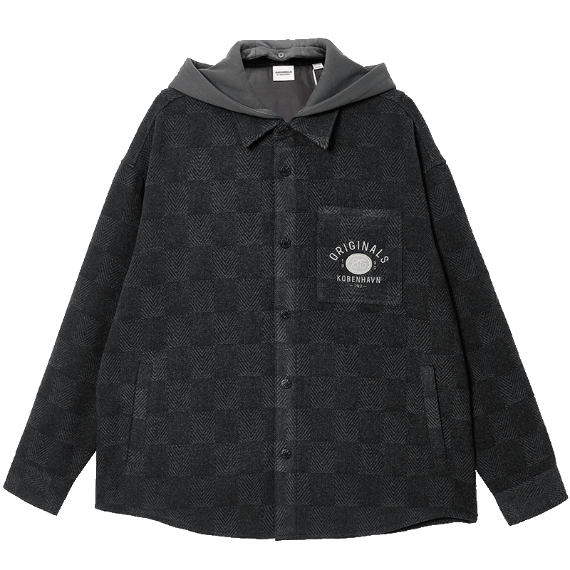 杰克·琼斯（JACK&JONES）秋冬季男装大衣夹克外套潮时尚略宽松连帽可拆卸字母贴2254O3013 E40黑色 M