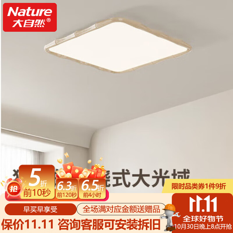 大自然照明（NATURE）客厅吸顶灯2025新款简约现代超薄护眼全光谱大气大厅主灯中山灯具 【全光谱护眼光源】奶白色 40cm 三色变光