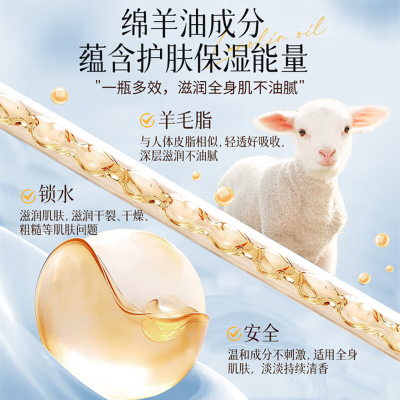 宝薇泉绵羊油轻盈娇嫩润肤乳补水保湿缓解肌肤干燥掉皮持久留香身体乳 绵羊油润肤乳500ML-2瓶