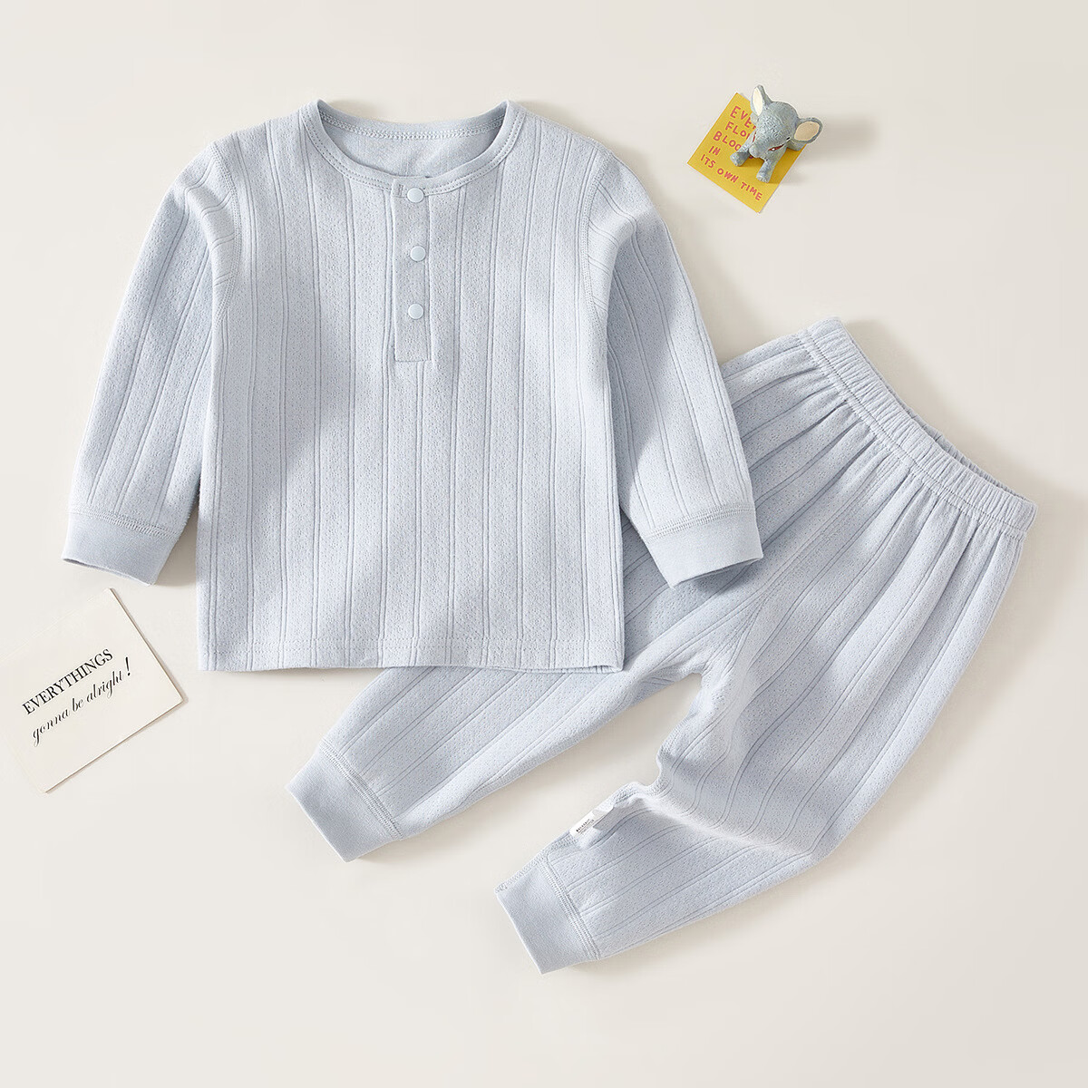 宝宝套装秋季纯棉打底衣婴儿衣服a类长袖秋衣秋裤睡衣分体家居服 雾蓝秋衣套装 100 京东折扣/优惠券