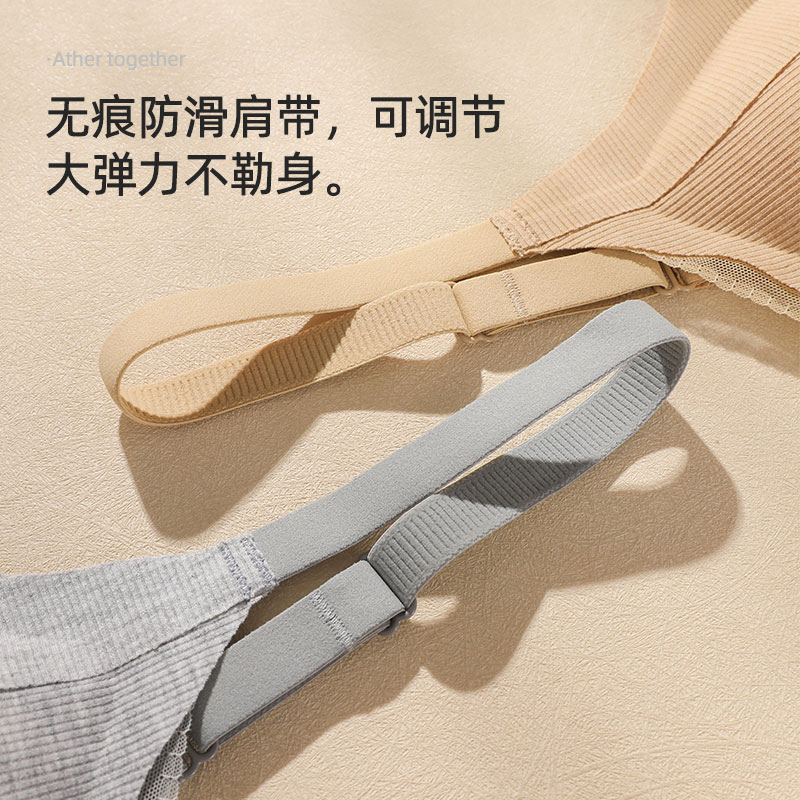 欧迪芬无痕内衣女小胸聚拢软支撑无钢圈胸罩上托提拉防下垂收副乳文胸 灰色+肤色 L 【建议体重100-120斤】