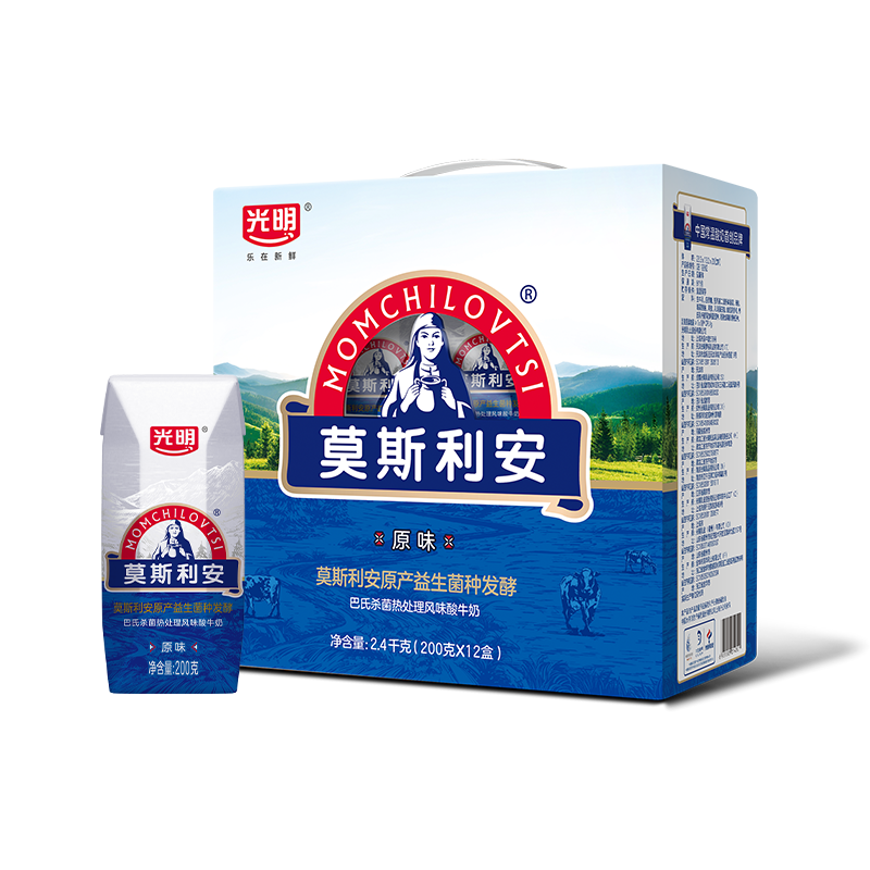 光明【新鲜日期】莫斯利安巴氏杀菌常温原味酸奶200g*12盒早餐礼盒装