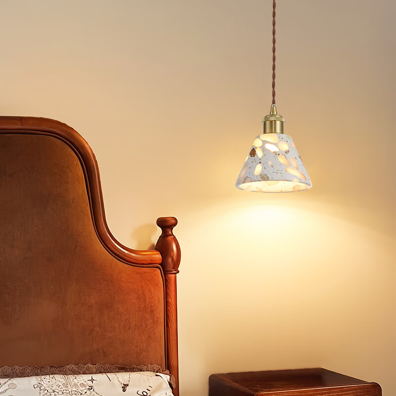 雷士（NVC）床头复古透光水磨石吊灯卧室复古小吊灯创意2025新款艺术卧室吊灯 【复古小吊灯B款】需自购E27灯泡