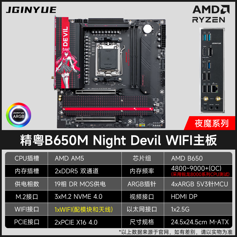 精粤 B650M NIGHT DEVIL WIFI DDR5 图 3