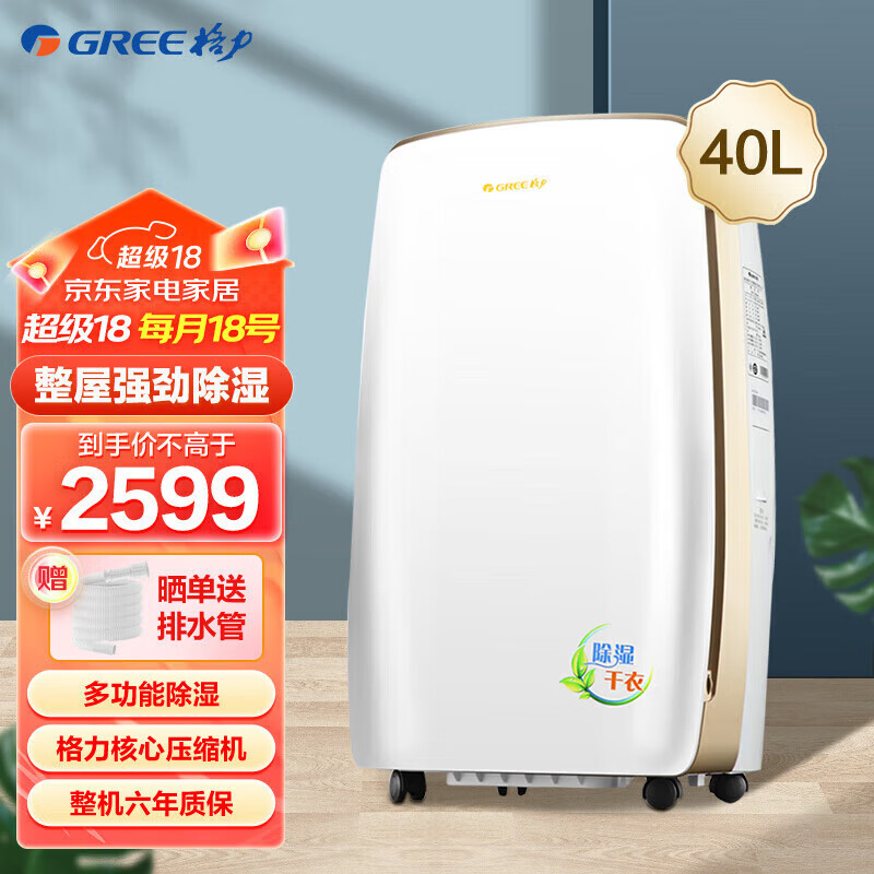 格力（GREE）除湿机抽湿器家用办公防潮地下室工业吸潮机客厅卧室智能辅助干衣 40L/天 40-70㎡ DH40EH
