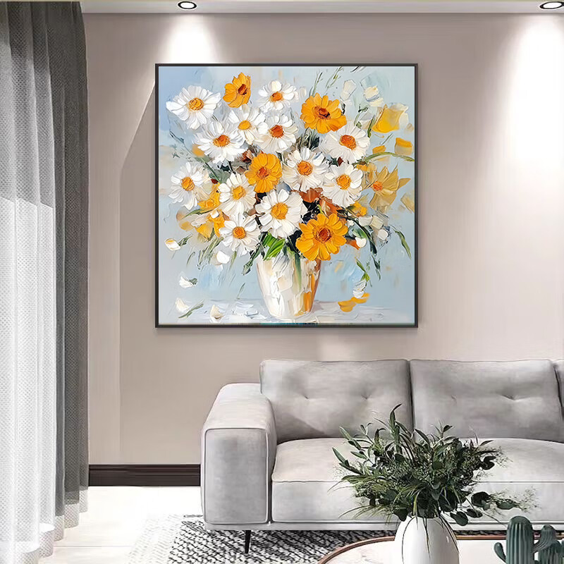 鲸派餐厅装饰画简约现代奶油风花卉饭厅客厅挂画轻奢高级感餐桌墙壁画 105-1 40*40 轻奢金框 布纹面/哑光面/防水防潮