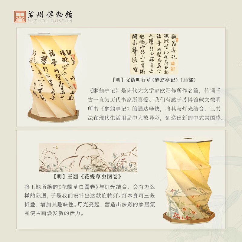 苏州博物馆百卉含英旋转灯卧室灯氛围灯可折叠夜灯博物馆礼品生日礼物送女生 醉翁亭记旋转灯