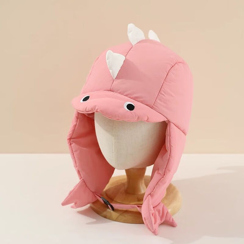 迪士尼（Disney）儿童帽子冬款保暖加绒可爱卡通恐龙护耳帽男女宝宝防风毛绒雷锋帽 米色卡扣恐龙 帽围49-53/参考年龄3-8岁