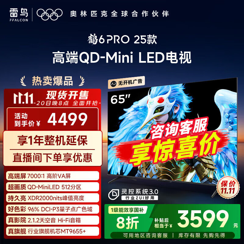 FFALCON雷鸟电视 65鹤6 PRO 25款（PLUS版） 65英寸 QD-MiniLED 高阶VA 家电国家补贴电视65S595C Pro 65英寸 国家补贴 65S595C Pro无开机广告