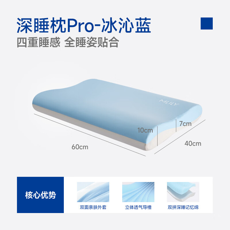 梦百合送礼梦百合0压深睡枕pro记忆棉枕头护颈椎专用助睡眠成人枕芯一对 深睡枕pro-冰沁蓝(60*40*10_7_10c
