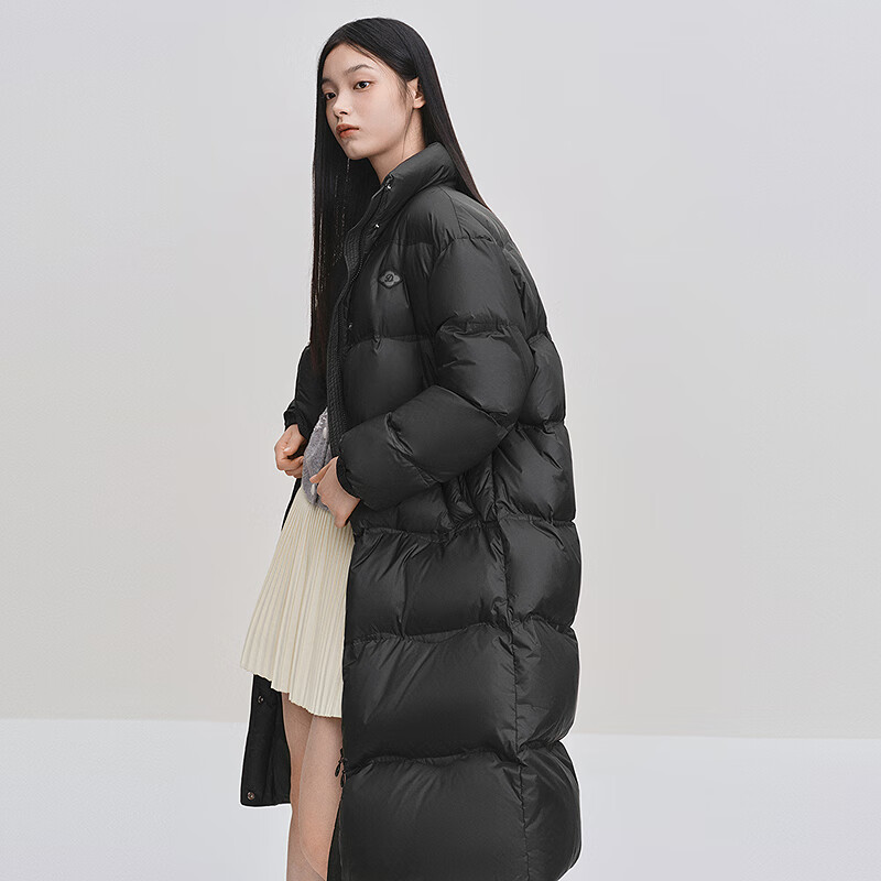 乐町【火山岩】乐町H身型长款面包羽绒服2025年冬季新款波浪绗线外套 乌黑(现货) XS
