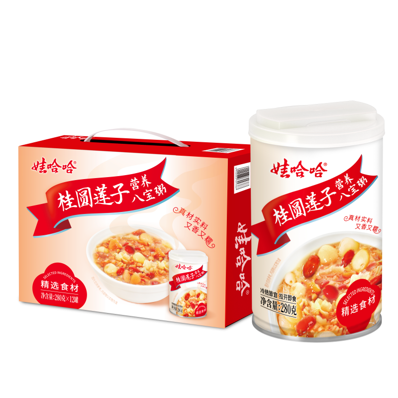 娃哈哈【节日礼盒】桂圆莲子八宝粥280g*12罐 五谷营养早餐速食即食代餐