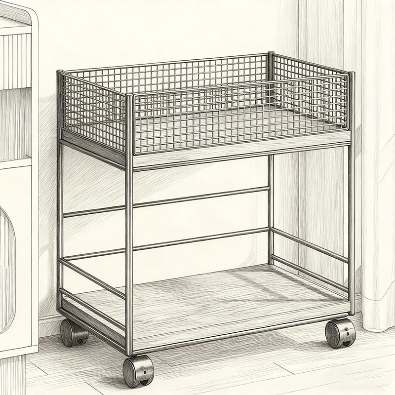 尔思家桌边置物架可移动小推车饭桌零食收纳神器餐桌旁茶几旁杯子收纳架 黑色【柚木板】-落地款