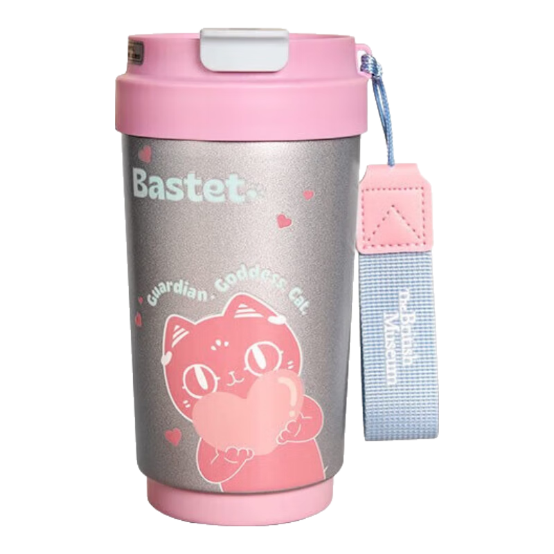 大英博物館便攜顯溫保溫杯大容量咖啡可愛水杯隨行杯送女生生日禮物 巴斯特愛心喵咪咖啡顯溫保溫杯 430ml