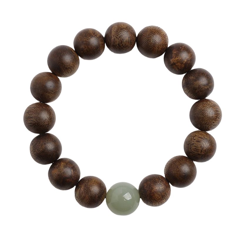 月印百川 奇楠沉香手串佛珠搭和田玉晴水文玩男女款单圈手链约14mm