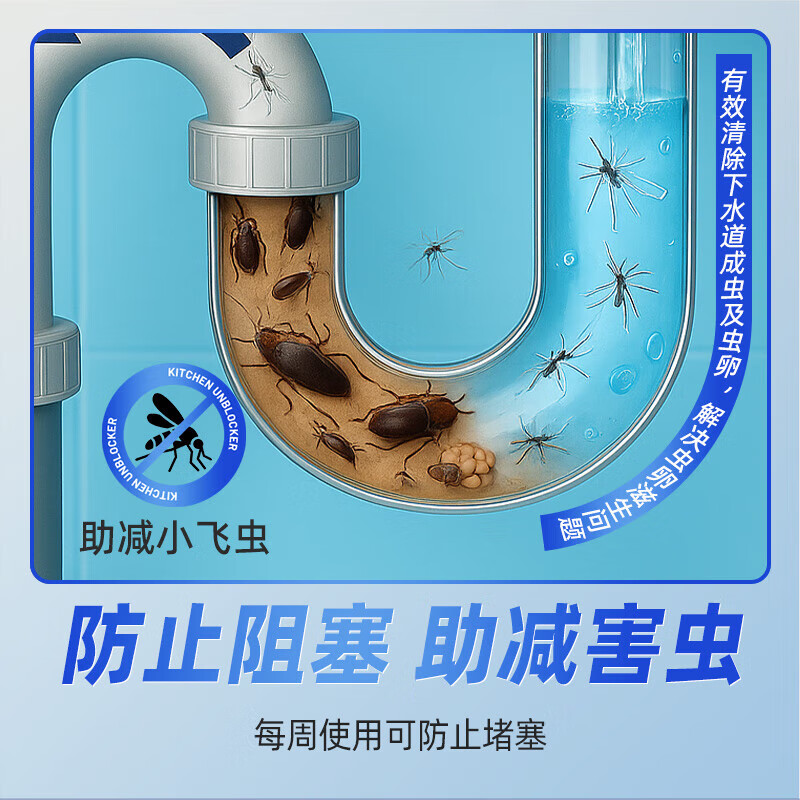 沫檬管道疏通剂下水道强力溶解剂除臭剂通厕所马桶厨房重油污堵塞神器 【划算装】500ml*3瓶