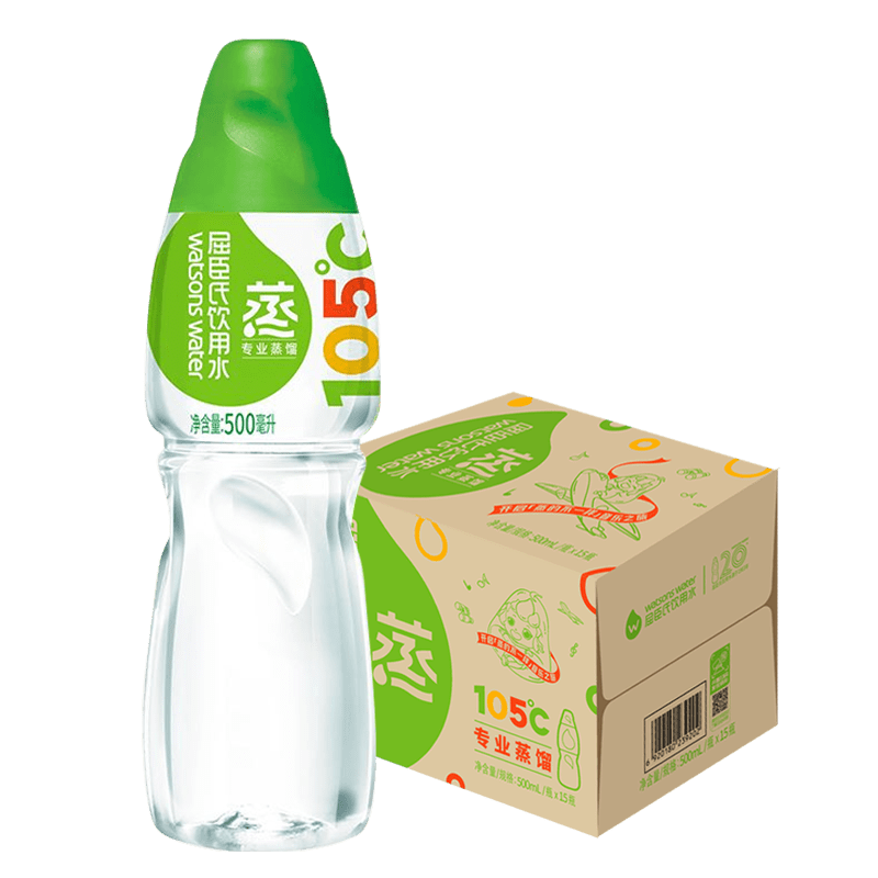 屈臣氏饮用水(蒸馏制法)105℃高温蒸馏500ML多规格 蒸馏水500ml*15