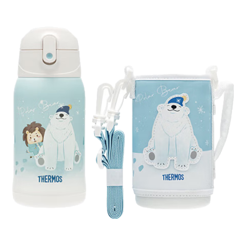 膳魔师（THERMOS）儿童保温杯大容量水杯直饮杯吸管杯3盖多功能不锈钢学生水杯 TCKA 【极地蓝】3盖吸管杯 550/580ml