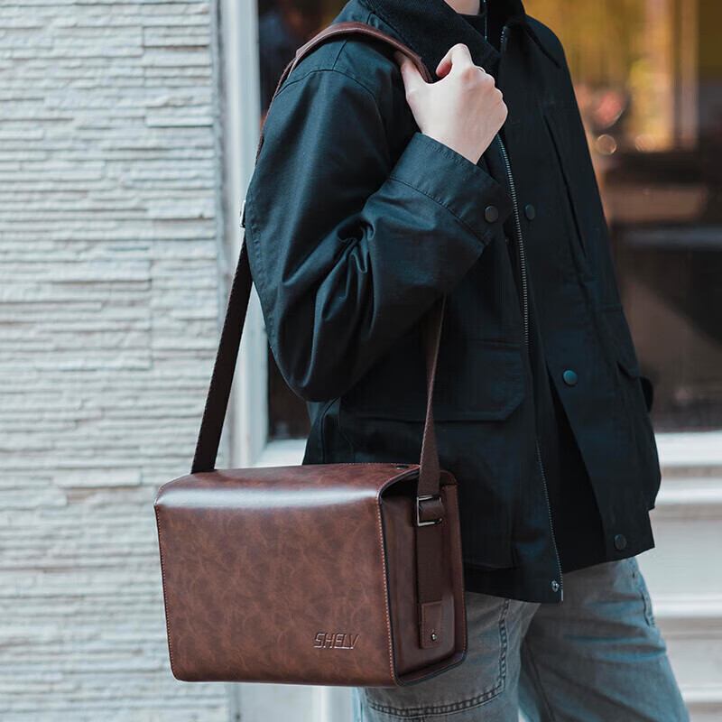 摄侣复古数码索尼康佳能富士xt50xt30微单反摄影包单肩斜跨配件 shelv标皮革复古包咖色小号现货速发