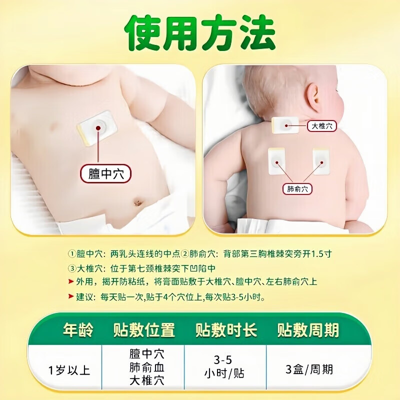 内廷上用同仁堂远红外小儿止咳贴儿童咳喘化痰贴肺炎咳嗽消咳支气管炎H 【2盒分享装】8贴/盒