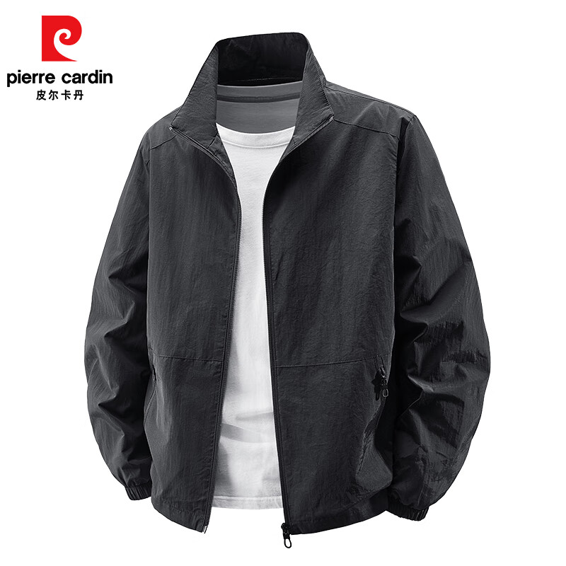 皮尔卡丹（pierre cardin）2025秋季新款立领夹克外套男纯色百搭休闲上衣时尚户外运动外套 黑色 M