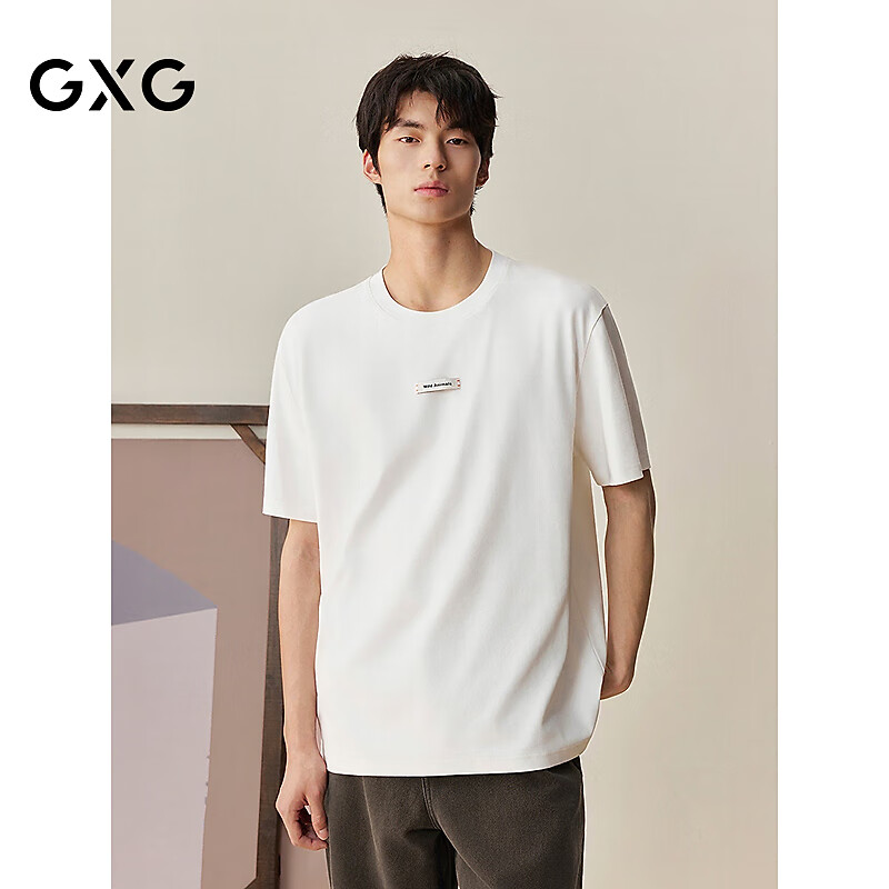 GXG男装 商场同款经典百搭圆领短袖T恤 2025年冬季新品G25X444173 白色 L