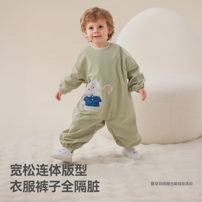 贝肽斯宝宝连体罩衣冬季户外爬行婴儿防水防脏爬爬服外穿儿童吃饭围兜 彩虹象宝 80码 6个月-1.5岁 适合78cm-85cm