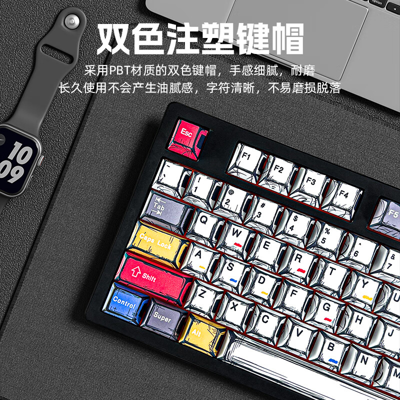 达尔优DK100机械键盘青轴茶红黑轴游戏电竞台式笔记本电脑外接87键办公室打字轻音高颜值高性价比键盘 87键机械键盘【彩色漫画】 红轴