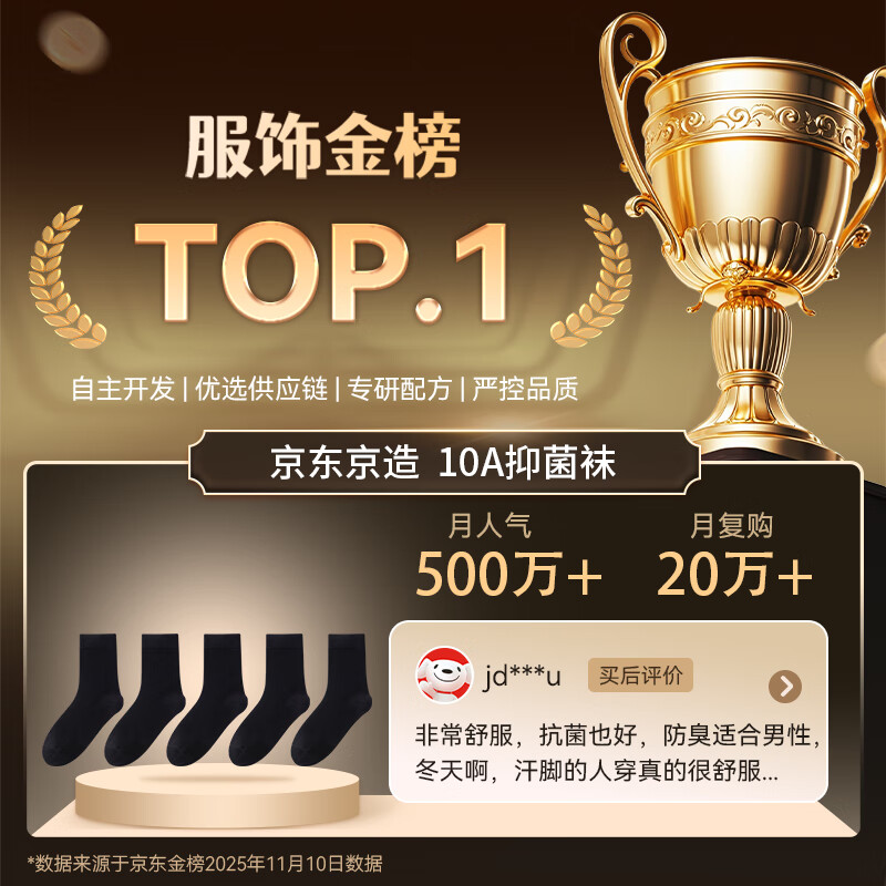 京东京造【10A抑菌袜】新疆棉四季秋冬吸汗休闲袜透气 拼纱色5双