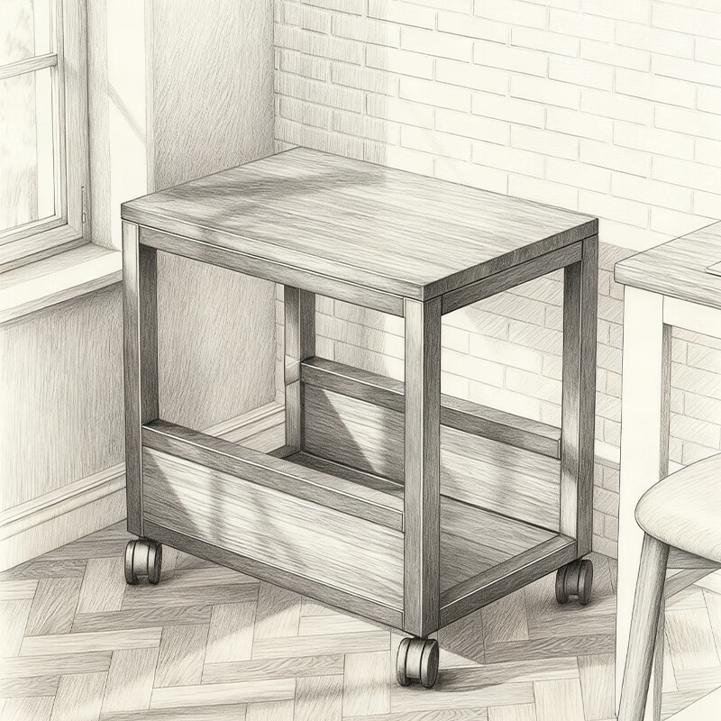 尔思家书架立式落地桌边置物架可移动带轮桌旁家用收纳零食杂物储物柜 黑架柚木大号