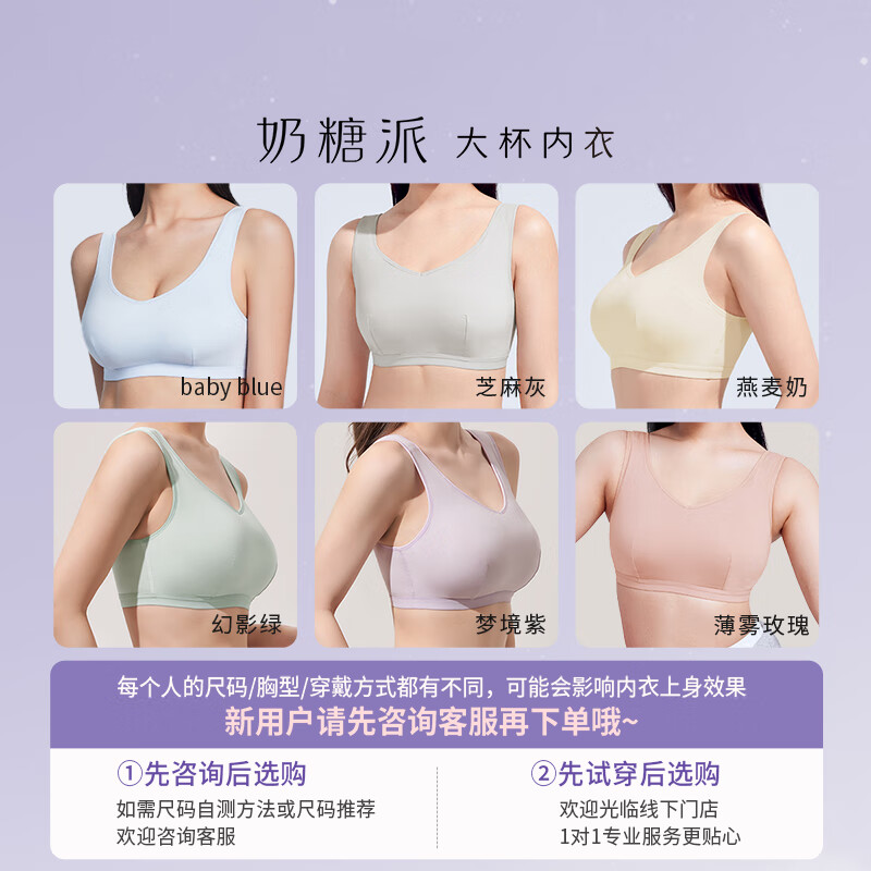 奶糖派筑梦师大杯文胸薄款防外扩睡眠背心式内衣显小胸罩无钢圈送女友 升级款5.0-Baby Blue 【秋冬上新】 L 4(85F-G/90E-F)