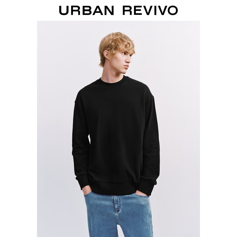 UR2025秋季新款男装简约休闲百搭圆领棉质宽松卫衣UMB450042 正黑 L