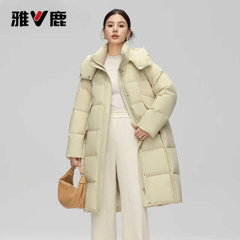 雅鹿中长款羽绒服女冬季2026新款设计感可拆卸帽防风保暖鸭绒加厚外套 星空黑 L (165) 【推荐125-145斤】
