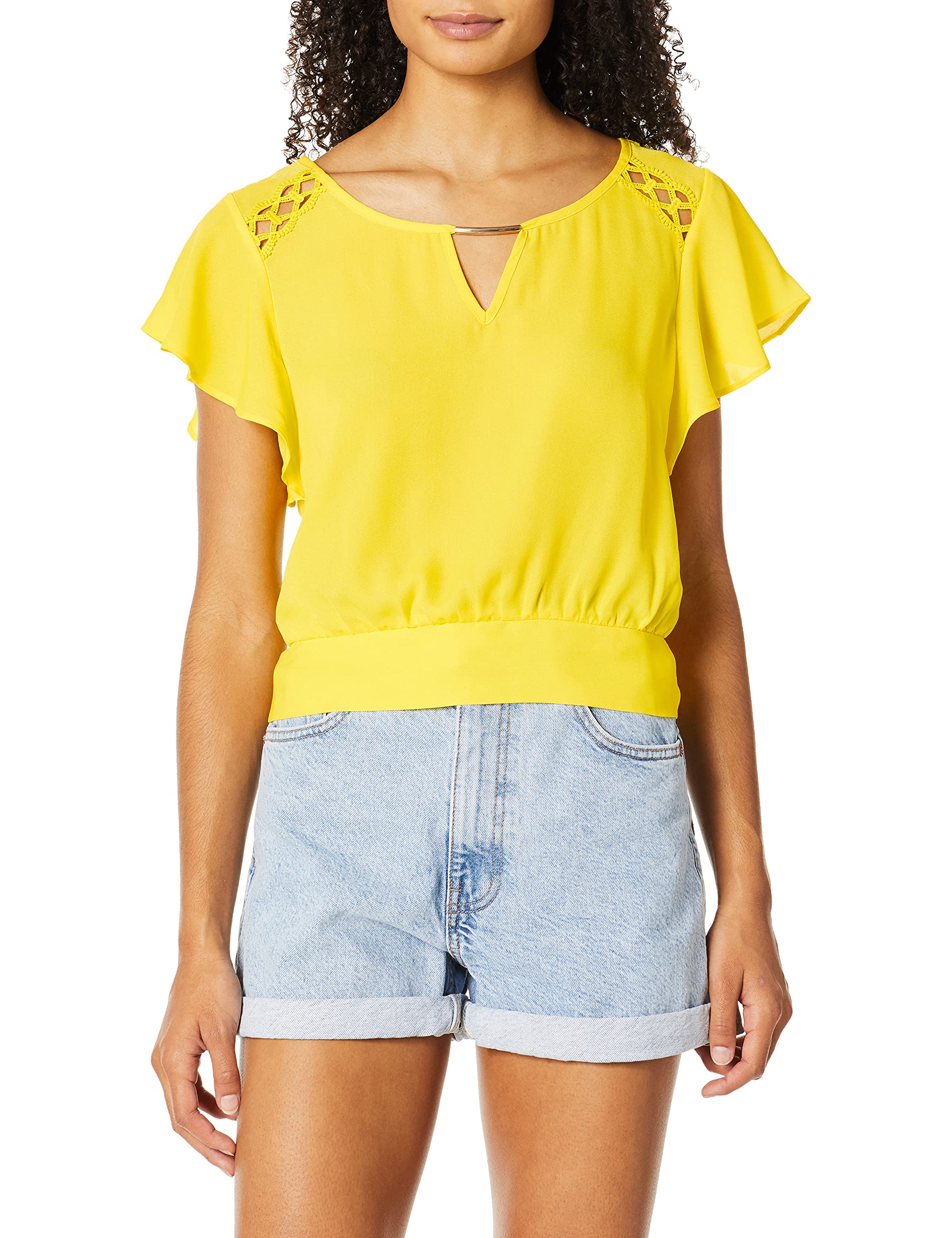 A. Byer 女式蝴蝶袖后背系带短款上衣 阳光黄 Small