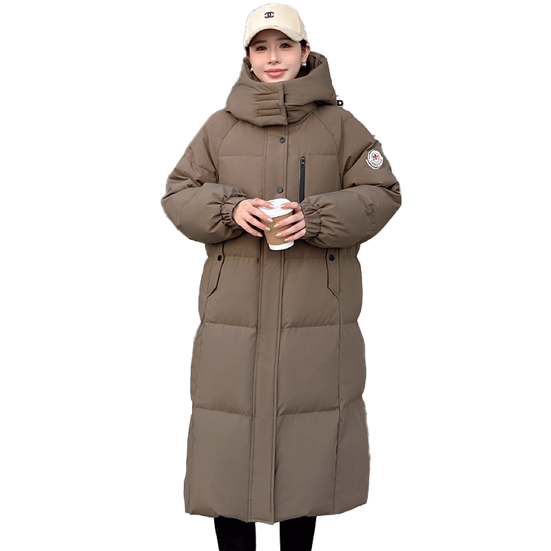 鸭鸭（YAYA）极寒羽绒服女长款过膝2025年冬季新款时尚休闲连帽加厚保暖外套XB 米色 S (155)