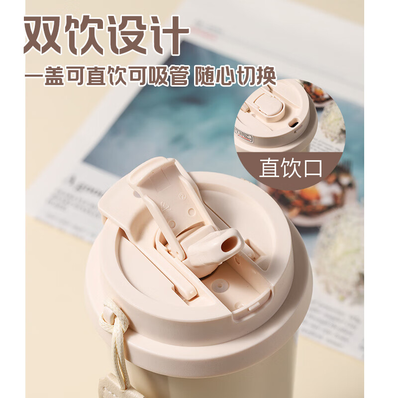 保温杯便携式咖啡杯吸管水杯男女学生上学专用随身携带 -白色铃兰花 500ml
