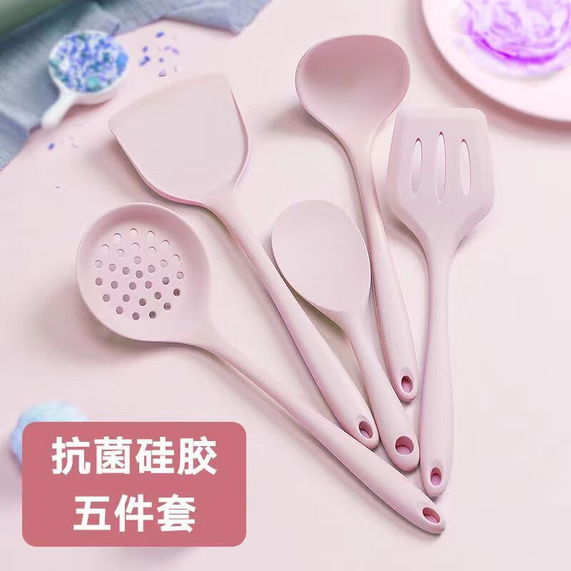 DEATKN全套硅胶锅铲不粘锅炒菜铲子厨具套装厨房家用食品级汤勺漏勺 马卡龙绿色 硅胶两件套【锅铲+汤勺】