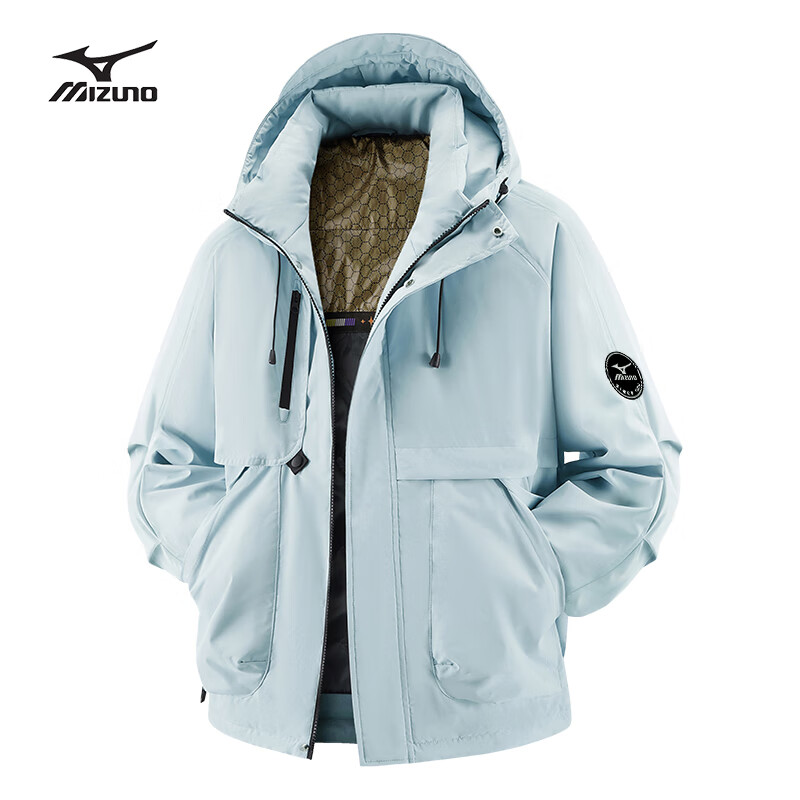 美津浓户外棉服男宽松连帽男女同款保暖防风夹克外套锋衣棉袄 湖蓝 XS