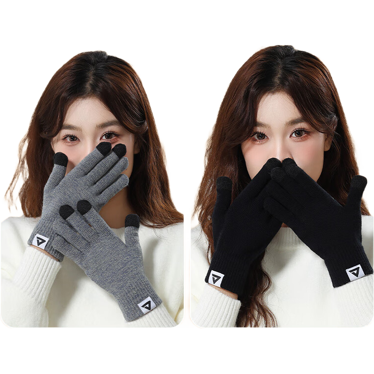 匹克保暖手套冬季女骑行加厚针织户外护手防风防寒加绒可触屏防冻 灵敏触屏/针织加绒【一对装】黑色 蓄热保暖