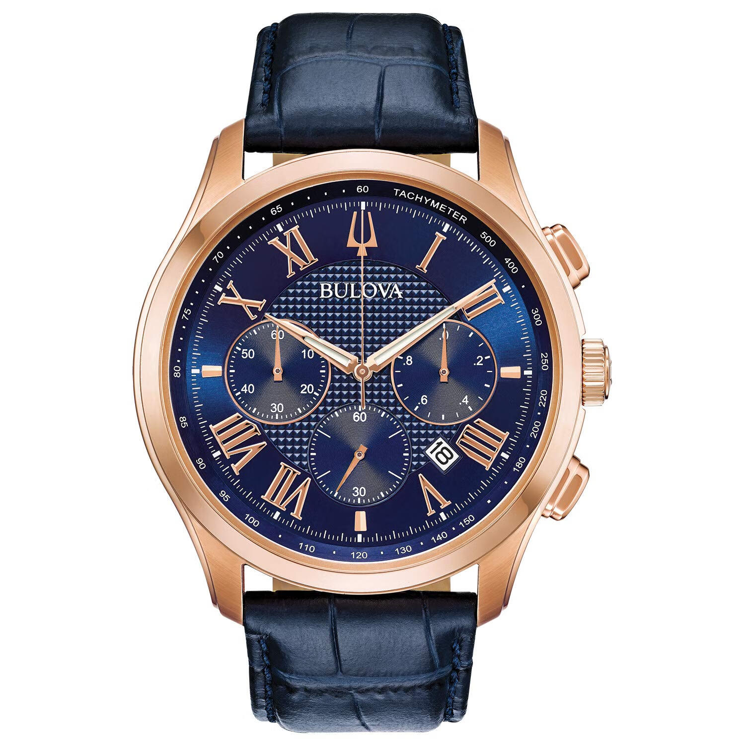 宝路华Bulova 宝路华 男士石英计时手表 蓝表带 Blue Strap/ Rose Gold 43.0毫米