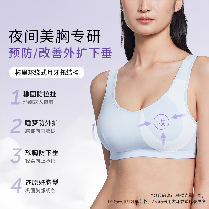 奶糖派筑梦师大杯文胸薄款防外扩睡眠背心式内衣显小胸罩无钢圈送女友 升级款5.0-Baby Blue 【秋冬上新】 L 4(85F-G/90E-F)