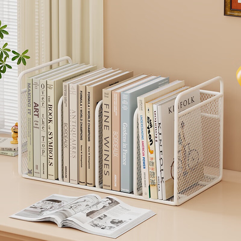 木格格桌面书架桌上简易书架学校用铁艺文件置物架收纳架储物架文件架子 白色三格