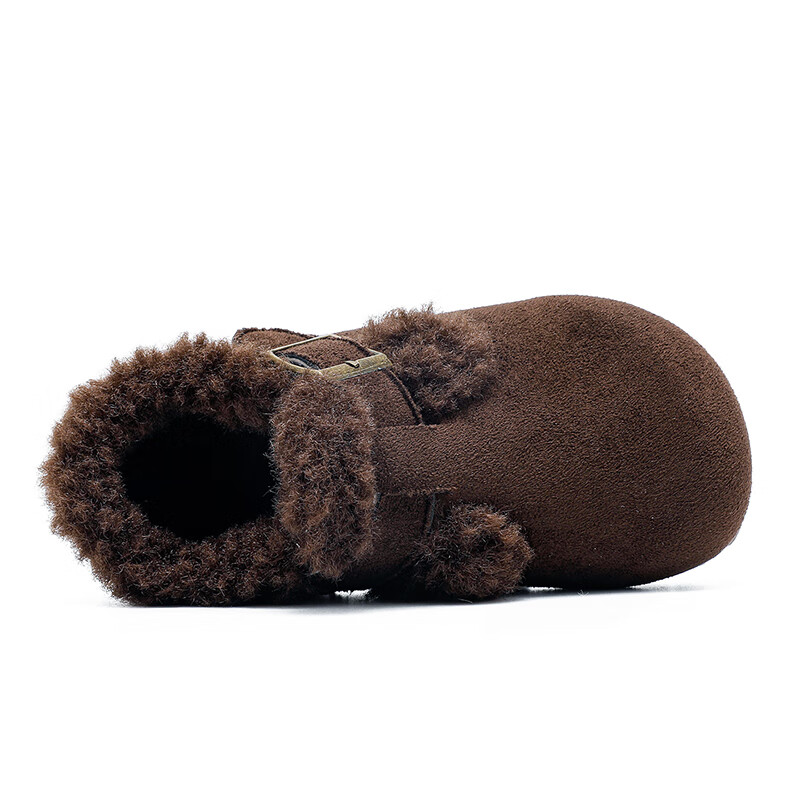 巴布豆（BOBDOG）童鞋男童冬季加绒保暖鞋子2025女低帮舒适休闲鞋时尚儿童勃肯鞋 古树棕 33 适合脚长19.5cm