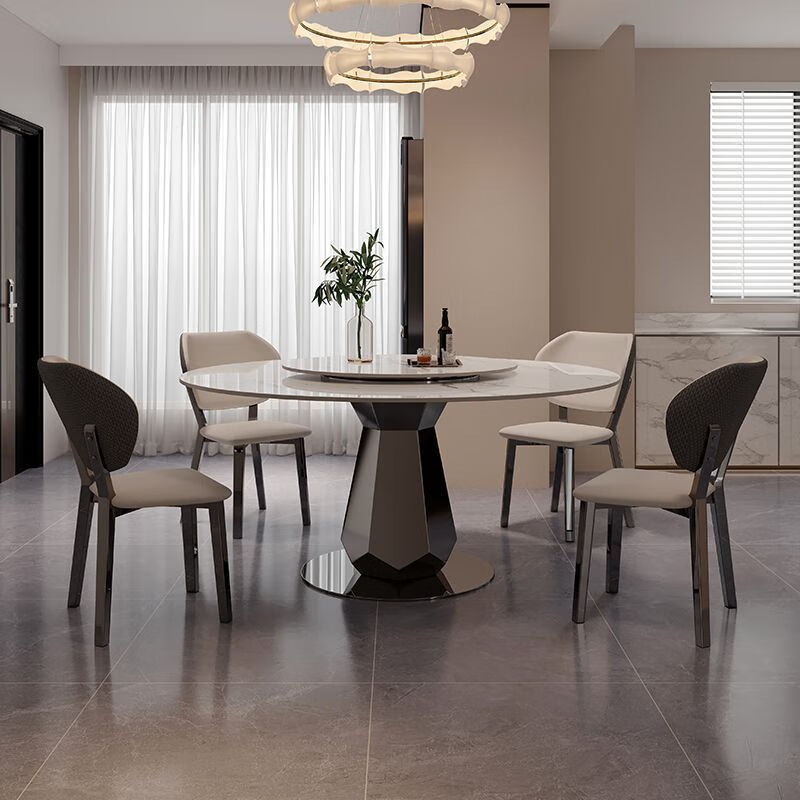 布欧格意式高端超晶石小户型现代简约圆形岩板圆桌带转盘微晶石餐桌家用 【18mm超晶石】圆桌 120x120x76cm