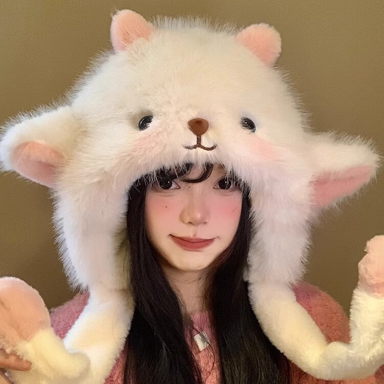 途尊耳朵会动小羊毛绒帽子女冬季可爱加厚保暖防寒护耳帽显脸小雷锋帽 耳朵会动小羊帽